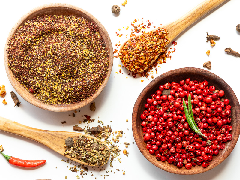 seasonings and spices in bowls